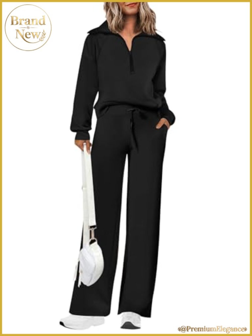 Women 2 Piece Tracksuit Set Half Zip Sweatshirt Wide Leg Palazzo Pants Lounge